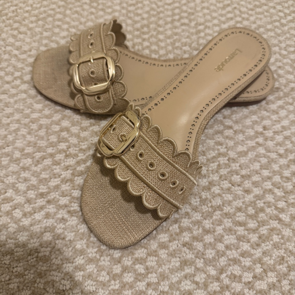 Larroude Tan Scalloped Sandals with Buckle
